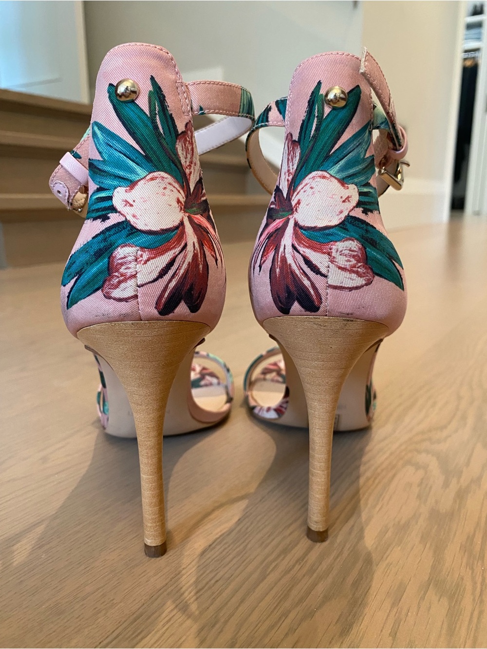 Nine West Floral Pink High Heel Sandals with Ankle Strap